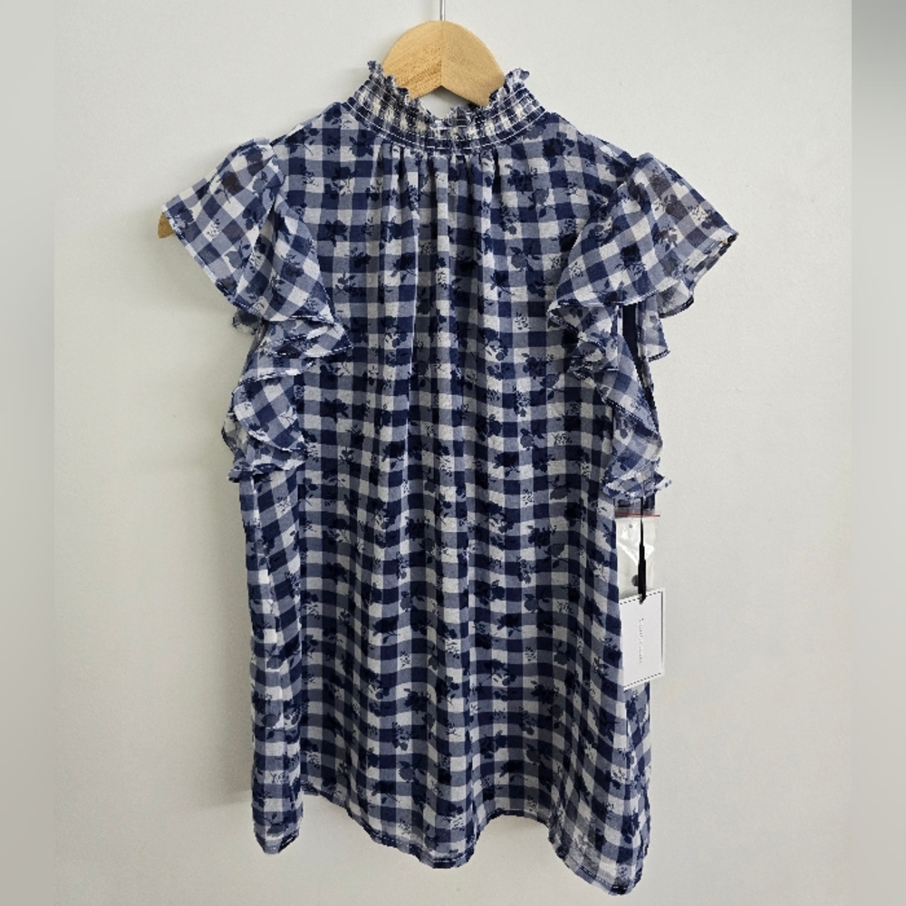 1. STATE Flutter Sleeve Smocked Neck Top XS